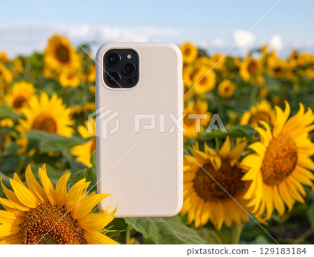 Sunflower field and summer sky smartphone case mockup 129183184