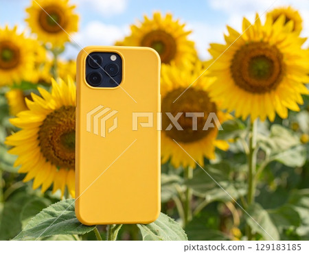 Sunflower field and summer sky smartphone case mockup 129183185