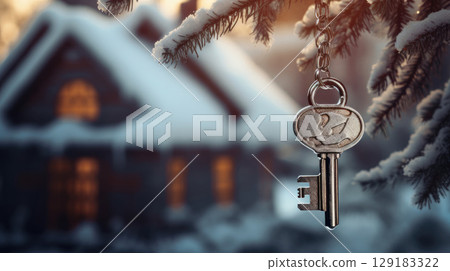 Residential holiday house in the winter forest 129183322