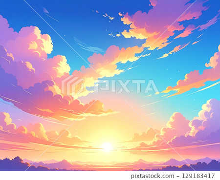 夢幻般的日出和充滿希望的天空漸變 129183417