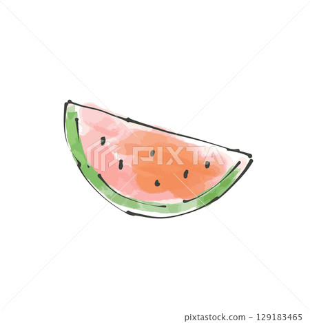 手繪水彩向量插圖切好的西瓜，紅色 129183465