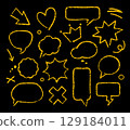 Playful hand drawn contour speech bubbles, line stickers with crayon, chalk or pencil texture Playful hand drawn contour speech bubbles, line stickers with crayon, chalk or pencil texture 129184011