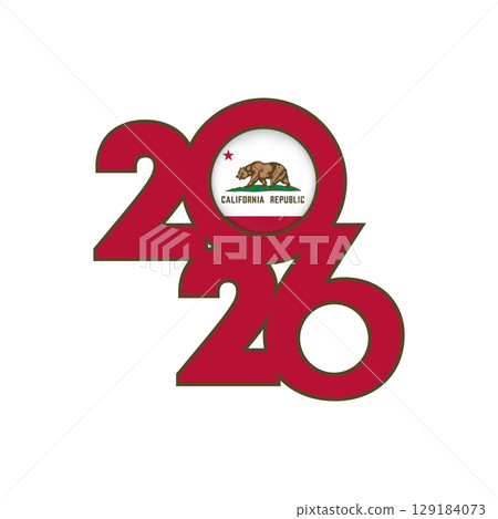 2026 banner with California flag inside. 2026 banner with California flag inside. 129184073