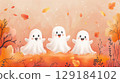 Halloween with cute ghosts. Flying spirits, phantoms on a Halloween background 129184102