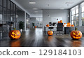 Interior of an empty modern office with Halloween decor 129184103