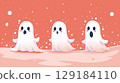Halloween with cute ghosts. Flying spirits, phantoms on a Halloween background 129184110