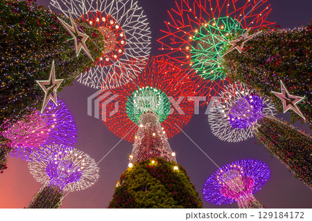Supertree Grove in Gardens by the Bay at twilight time. 129184172