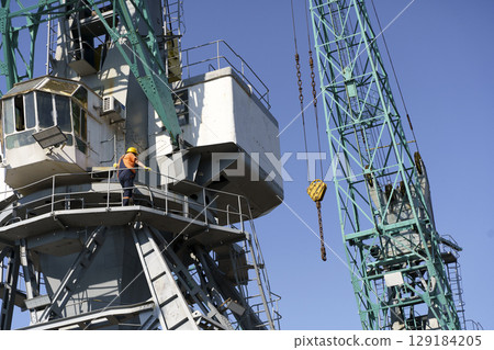 Port Crane in Industrial Harbor 129184205