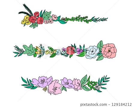 時尚的植物和葉子手繪線圖標集，婚禮，婚禮 129184212