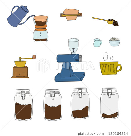 手滴咖啡設備插圖集,手寫,圖標,咖啡店,咖啡廳 手滴咖啡設備插圖集,手寫,圖標,咖啡店,咖啡廳 129184214