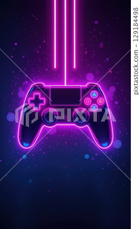 Glowing Game Controller with Neon Purple Light Trails Gaming 129184498