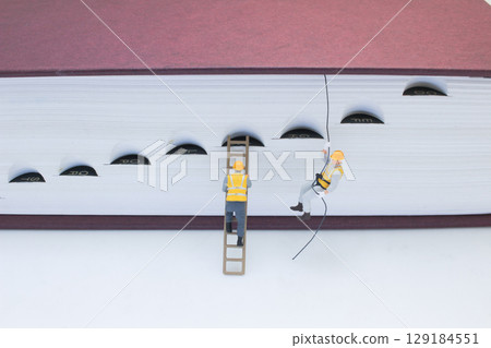 A Miniature Workers With Dictionary Illustrating Conceptual 129184551