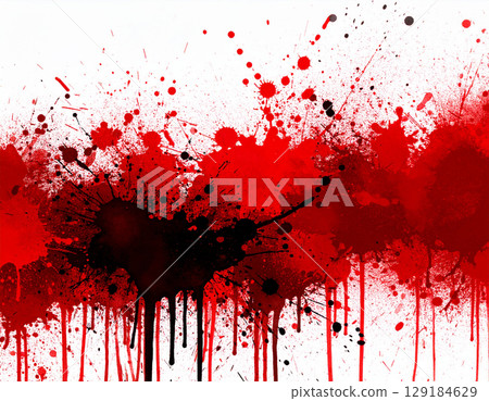 A shocking image of red blood and ink spurting and dripping against a white background A shocking image of red blood and ink spurting and dripping against a white background 129184629