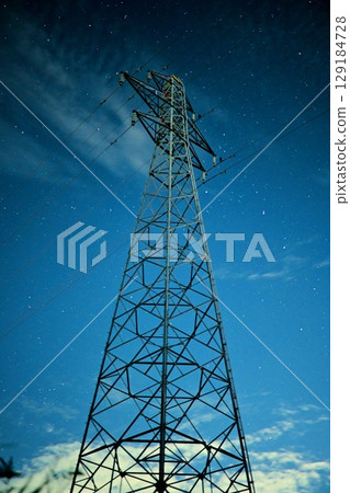 Night sky and stars: Art created by steel towers Night sky and stars: Art created by steel towers 129184728