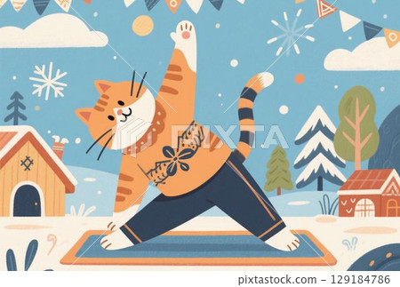 Cat doing the triangle yoga pose 129184786