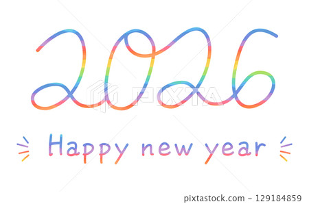彩虹色的手繪字母2026和新年快樂新年賀卡材料 彩虹色的手繪字母2026和新年快樂新年賀卡材料 129184859