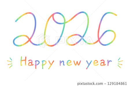 Rainbow hand-drawn lettering 2026 and Happy new year colorful logo 129184861