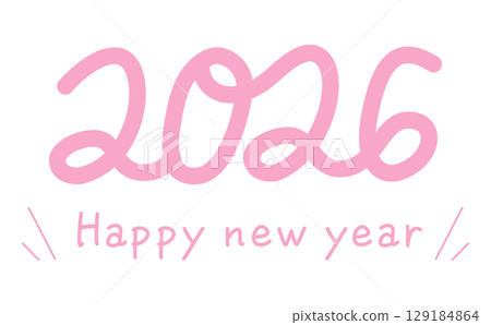 A simple and gentle hand-drawn 2026 New Year's card logo in bold pink. 129184864