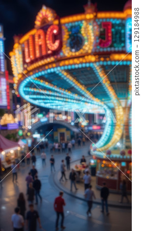 A Vibrant and Blurry Night at a Carnival 129184988