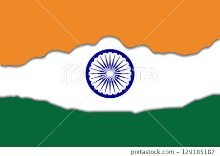 Indian National Flag with Wavy Design Highlighting the Tricolor and Ashoka Chakra. 129185187