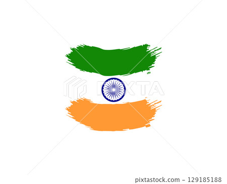 Indian Flag Symbolism in Artistic Brushstroke Design on White Background. 129185188