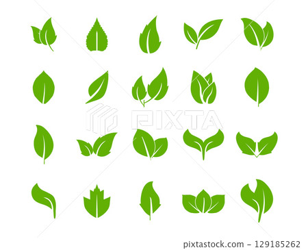 Set of Green Leaf Icons with Simple Minimalistic Design in Vector. 129185262