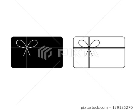 Minimalistic Black and White Gift Card Icons with Elegant Bow Illustration. 129185270