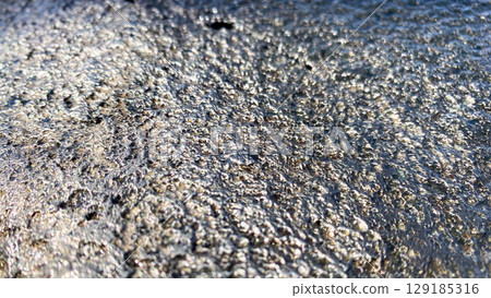 Rough, textured metallic surface with reflective highlights, perfect as an industrial background or abstract element. 129185316