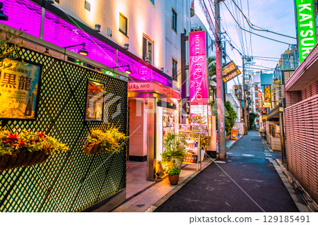 東京都市風景在日本旅館街道等看法在Uguisudani駐地前面 129185491