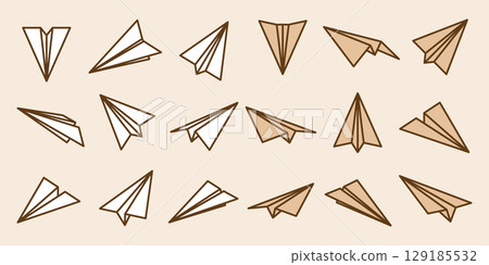 Realistic handmade paper planes collection on transparent background. Origami aircraft in flat style. Vector illustration. Realistic handmade paper planes collection on transparent background. Origami aircraft in flat style. Vector illustration. 129185532
