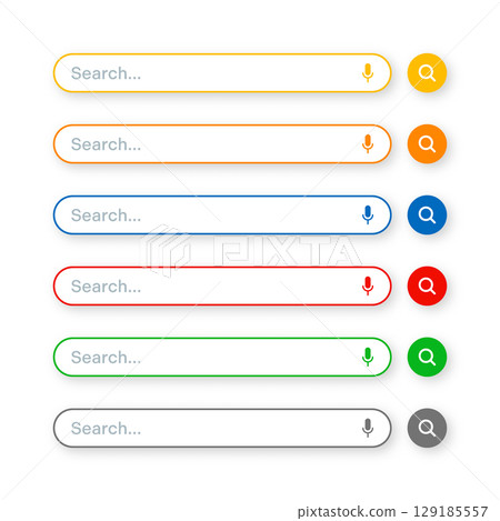 Various search bar templates. Internet browser engine with search box, address bar and text field. UI design, website interface element with web icons and push button. Vector illustration Various search bar templates. Internet browser engine with search box, address bar and text field. UI design, website interface element with web icons and push button. Vector illustration 129185557