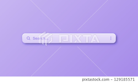 Colorful 3d search bar template. Internet browser engine with search box, address bar and text field. UI design, website interface element with web icons and push button. Vector illustration 129185571