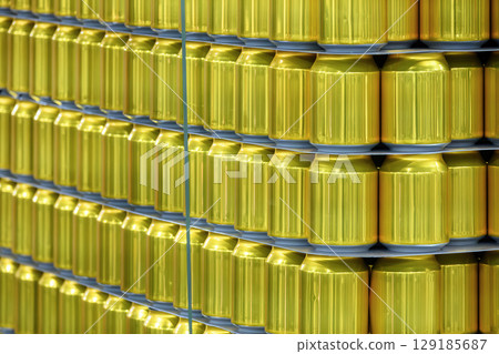 Close up scene the stack of aluminum can on the pallet. Close up scene the stack of aluminum can on the pallet. 129185687