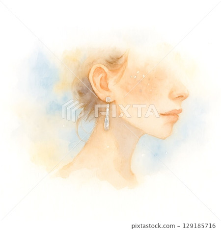 夏日陽光照射下的女人的側面像 129185716