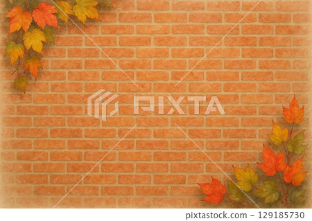 Background material: Autumn leaves and brick wall 129185730