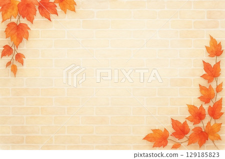 Background material: Autumn leaves and brick wall 129185823