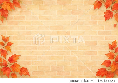 Background material: Autumn leaves and brick wall 129185824