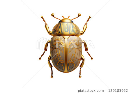 Golden scarab beetle pendant with intricate hieroglyphics, ancient egyptian jewelry artifact 129185932