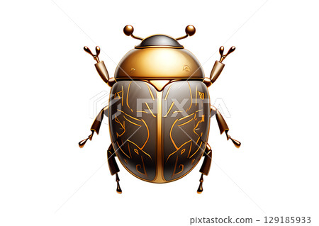 Golden scarab beetle pendant with intricate hieroglyphics, ancient egyptian jewelry artifact 129185933