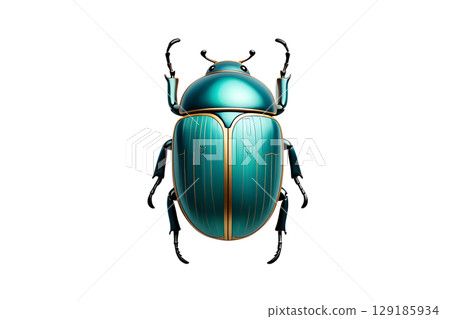 Metallic deep green scarab beetle with teal and gold accents, iridescent insect illustration isolated 129185934