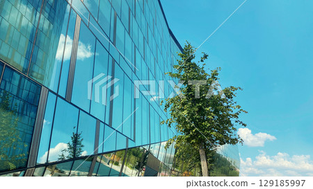 Office building. Glass skyscrapers in business center. Architecture, commercial real estate 129185997