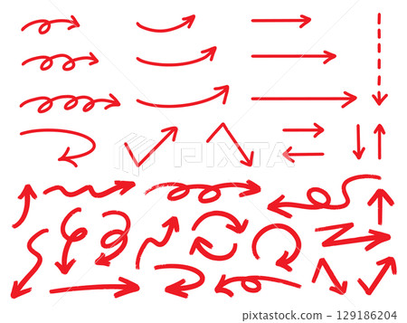 Hand-drawn arrow set – simple red vector icon material (freehand line drawing) 129186204