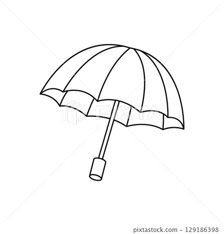 Thin outline umbrella icon with a straight handle, clean minimalist vector art for rain safety, weather, and urban accessory 129186398