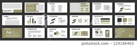Minimalist corporate presentation template with branding and color palette Minimalist corporate presentation template with branding and color palette 129186403