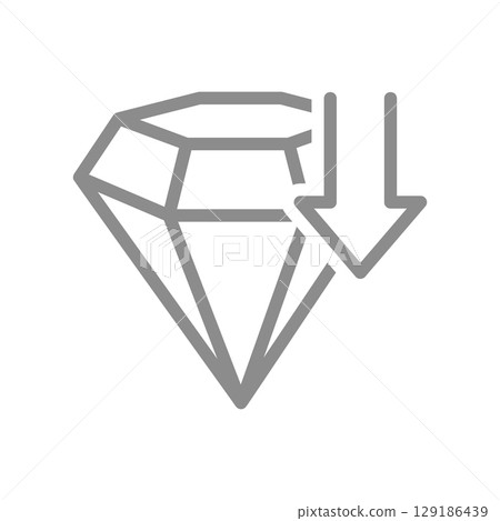 Diamond and arrow pointing down line icon. Indicates price drop, discount on luxury, or reduced value symbol. Vector illustration Diamond and arrow pointing down line icon. Indicates price drop, discount on luxury, or reduced value symbol. Vector illustration 129186439