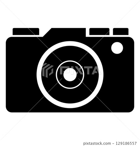 Simple and flat black and white camera icon on white background 129186557