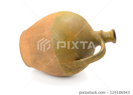 Antique amphora for wine or oil isolated on white Antique amphora for wine or oil isolated on white 129186943