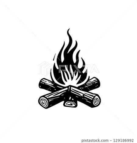 Camping hot bonfire with burning fire flame and wood timber, suitable for outdoor adventure and camping logo design element Camping hot bonfire with burning fire flame and wood timber, suitable for outdoor adventure and camping logo design element 129186992