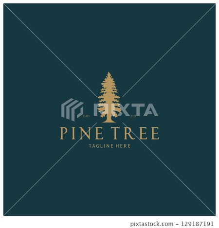 simple pine or fir tree logo,evergreen.for pine forest,adventurers,camping,nature,badges and business.vector 129187191