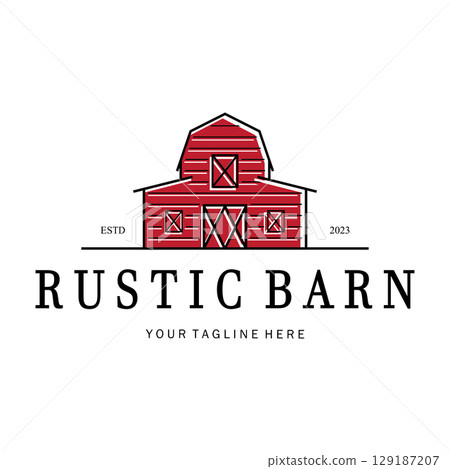 Vintage organic farmhouse or barn,warehouse, rustic barn and animal farmhouse logo design. 129187207